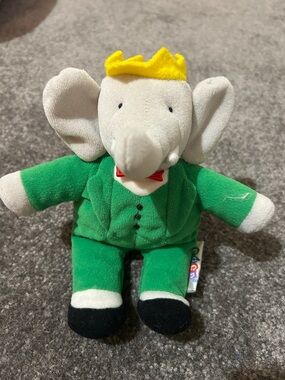 Green Elephant Prince Plush with Yellow Crown and Red Bow
